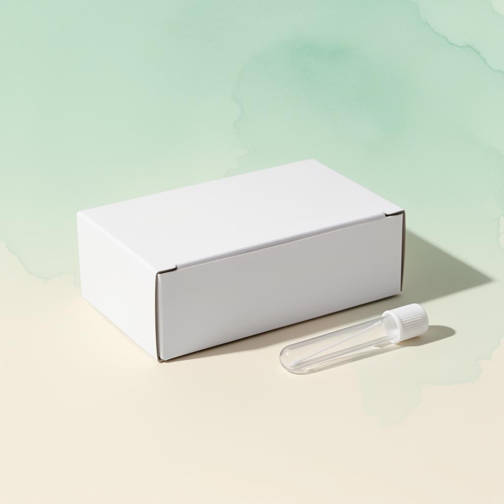 GenoBite DNA-speekseltest kit voor honden — minimalistisch wit doosje met mintgroen accent