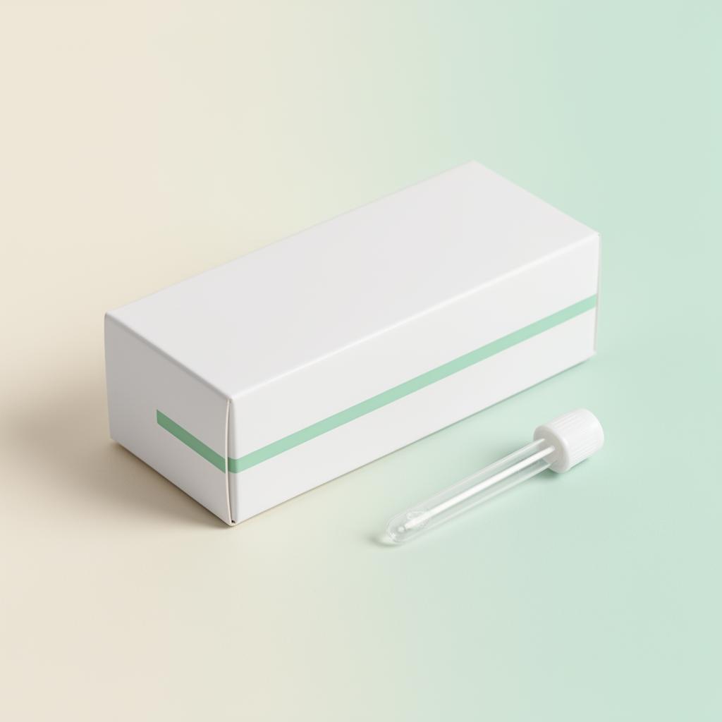 GenoBite DNA-testkit voor honden — speekseltest in een minimalistisch wit doosje met mint accent
